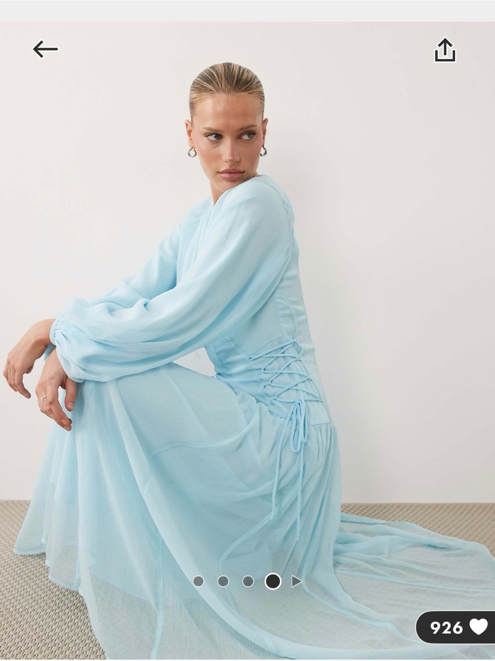 ASOS Pale Blue Lace-Up Long Sleeve Maxi Dress